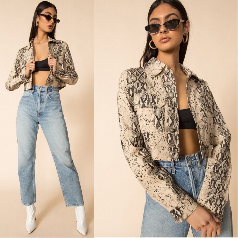 Superdown Hunter Crop Jacket Snake Print Tan Black L